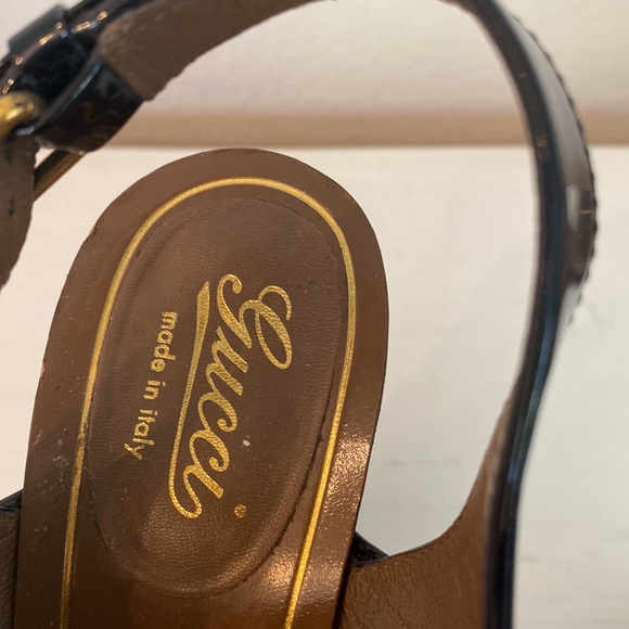 GUCCI
Patent Horsebit Ankle Strap Sandals Block Heel Black 35.5 - Picture 3 of 7